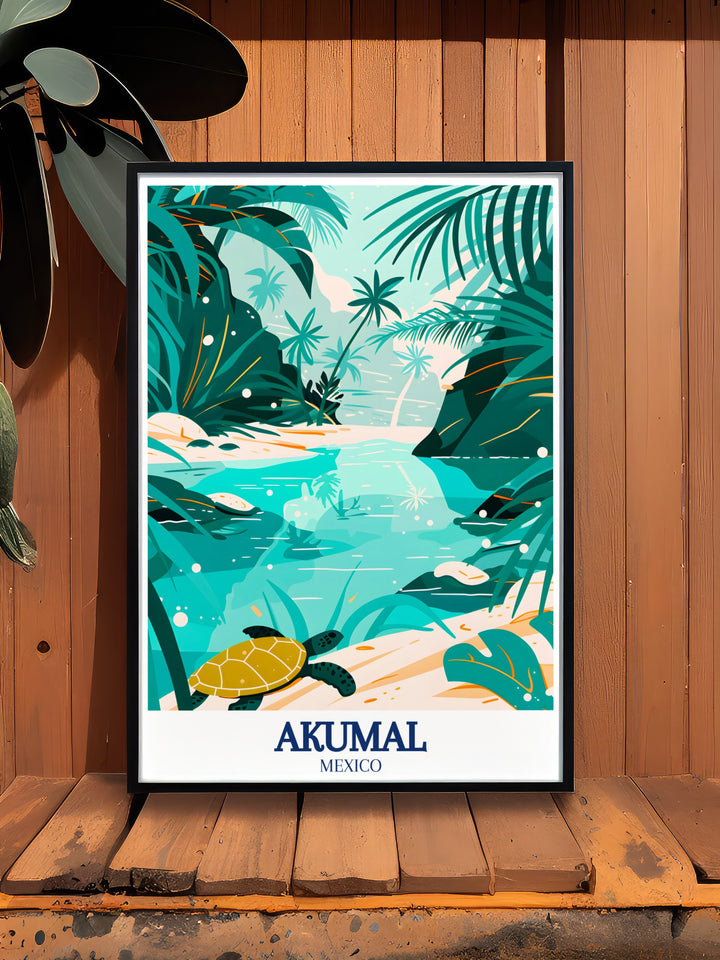 Akumal Colorful Art showcasing Akumal Bay Sea Turtle site perfect for birthday gifts and adding vibrancy to your home