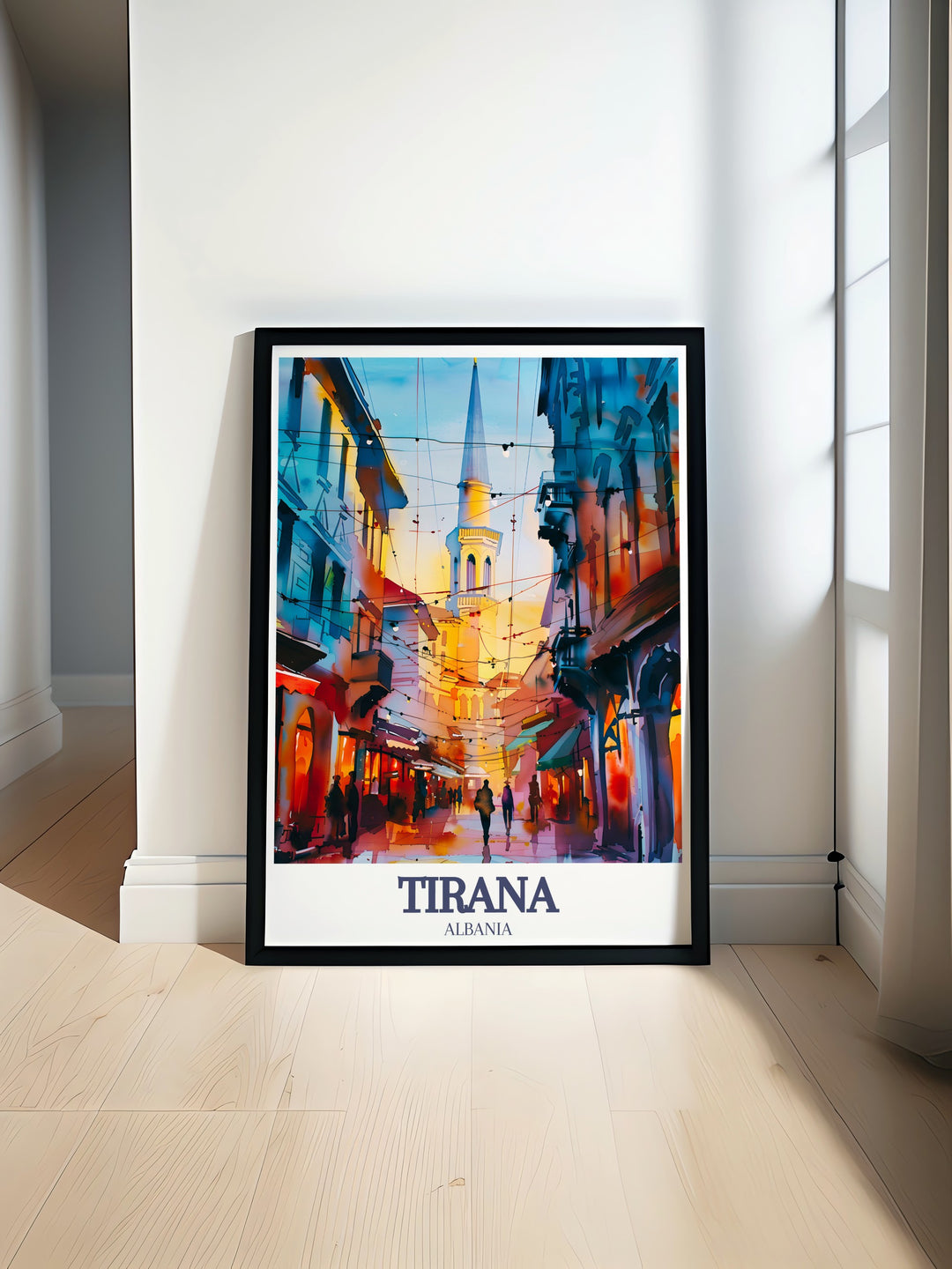 Albania Print featuring Tirana Castle district showcasing the beauty of Tirana in vibrant colors and intricate details perfect for enhancing your home decor with a vintage touch and modern aesthetic ideal for living rooms bedrooms and offices