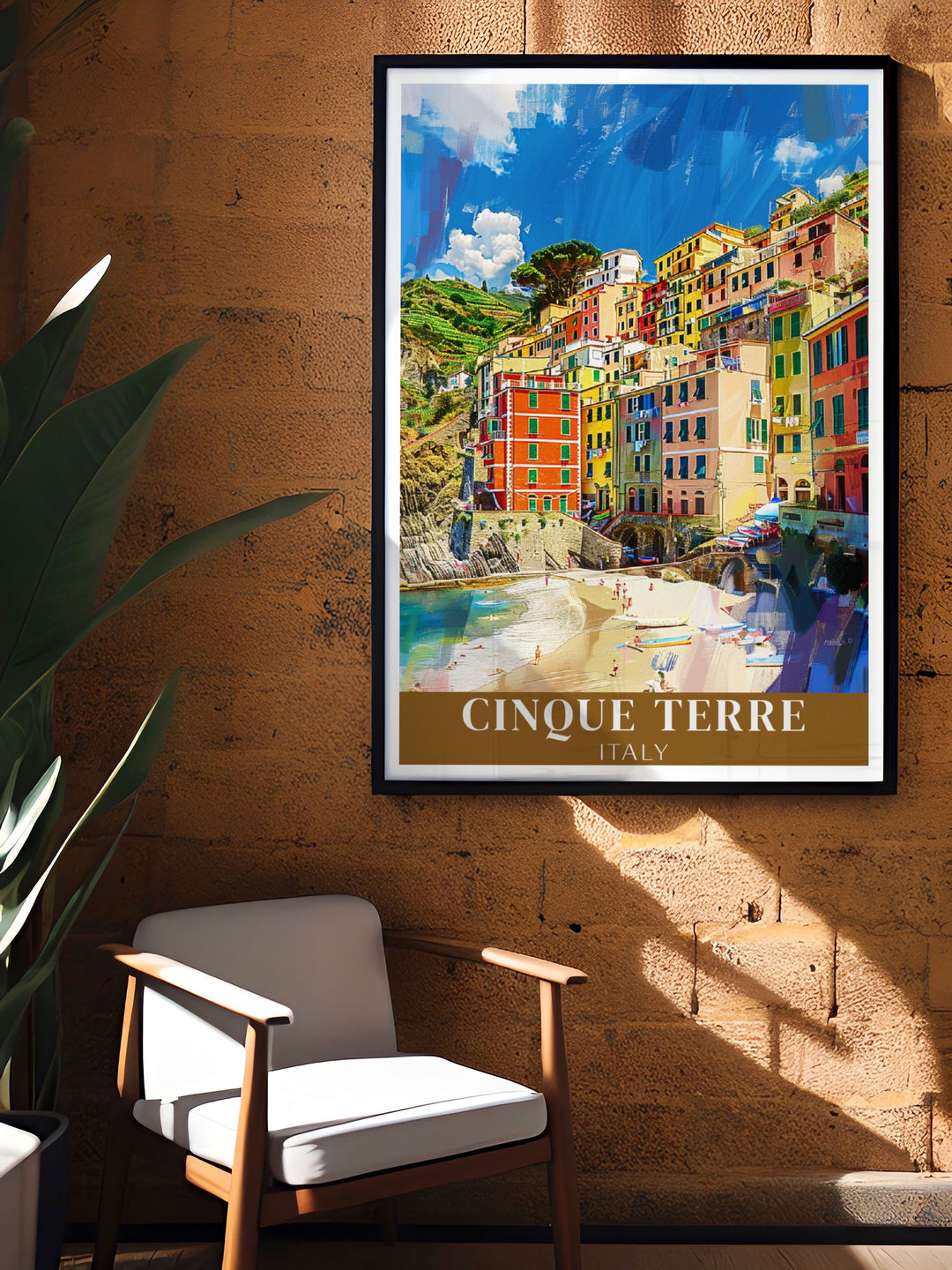 Monterosso al Mare vintage print showcasing the picturesque streets and stunning coastal views of Cinque Terre an elegant and vivid art piece that enhances any interior style with its timeless beauty.