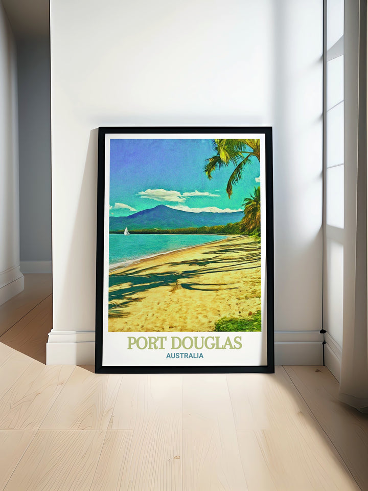 Bring the essence of Australias Port Douglas and Four Mile Beach into your space with this canvas art. A perfect souvenir or gift, this artwork captures the calming vibes of the beach and tropical scenery, ideal for any decor style.