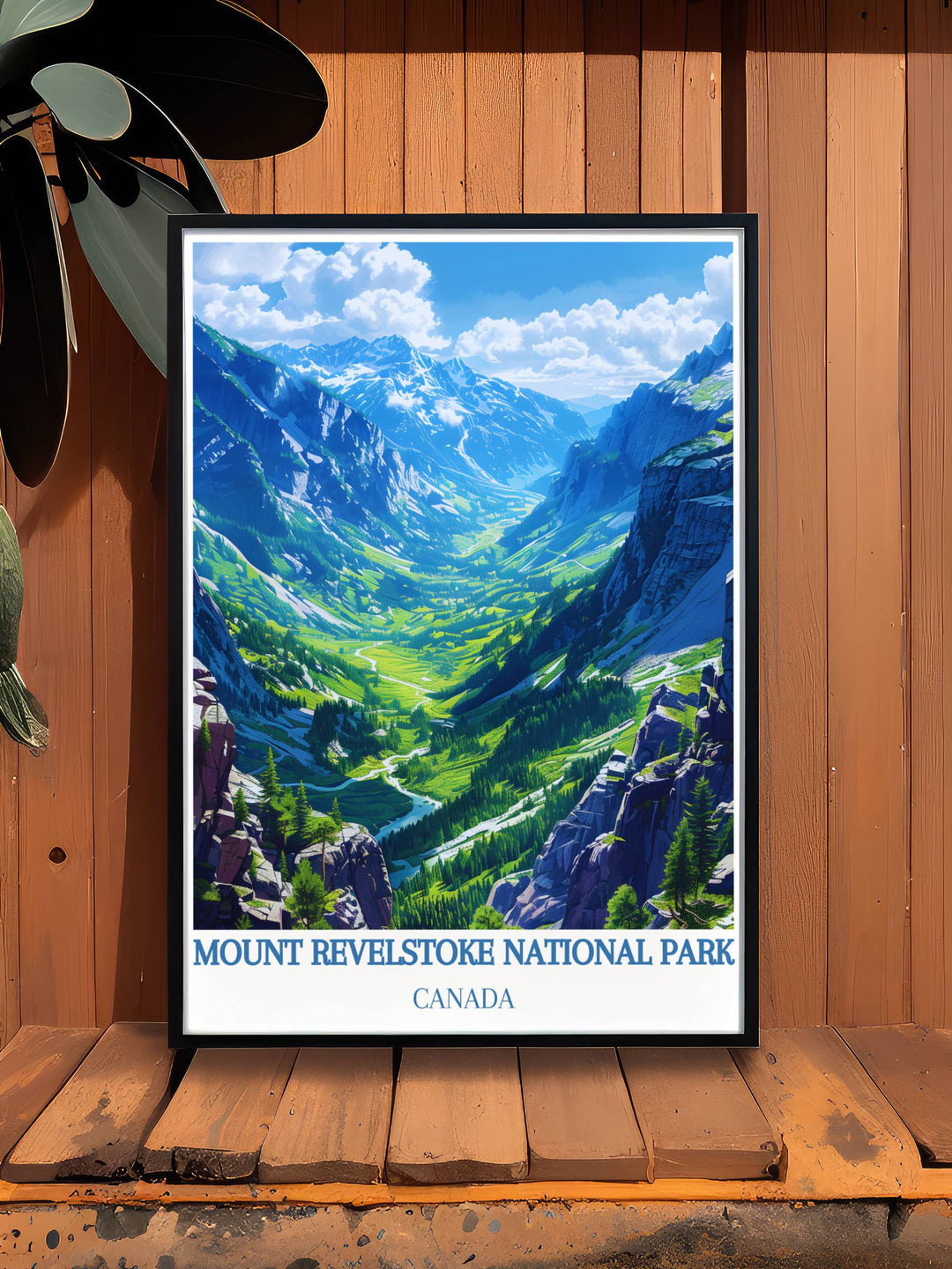 Discover the allure of Meadows in the Sky Parkway with this National Park poster. Highlighting the scenic beauty of the Rocky Mountains, including Revelstoke and Banff National Park, this print adds a touch of retro travel poster charm to your home.