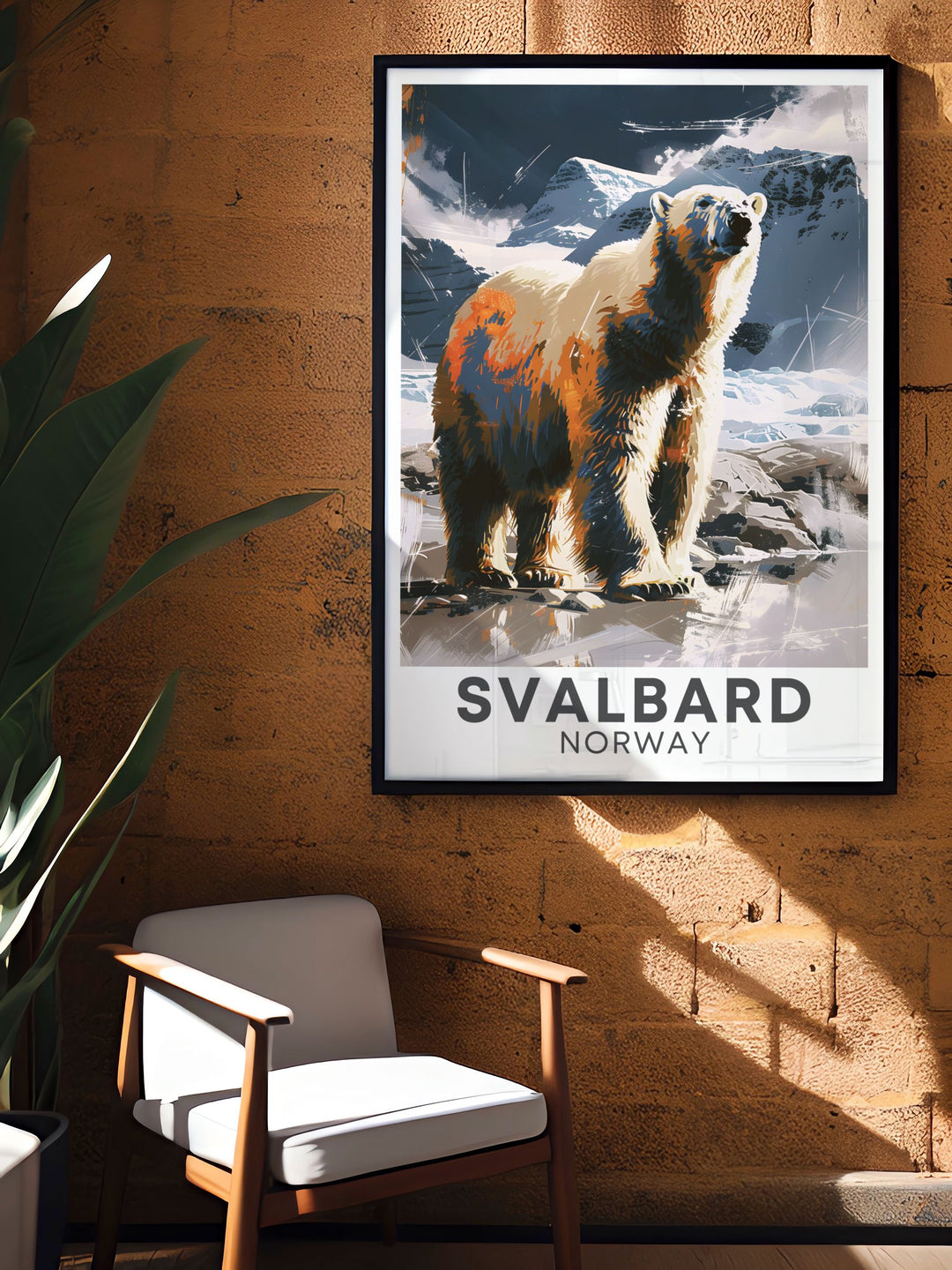 Captivating Polar Bears stunning prints featuring the beauty of Svalbard. This modern decor piece is perfect for transforming your living space and makes a wonderful personalized gift.