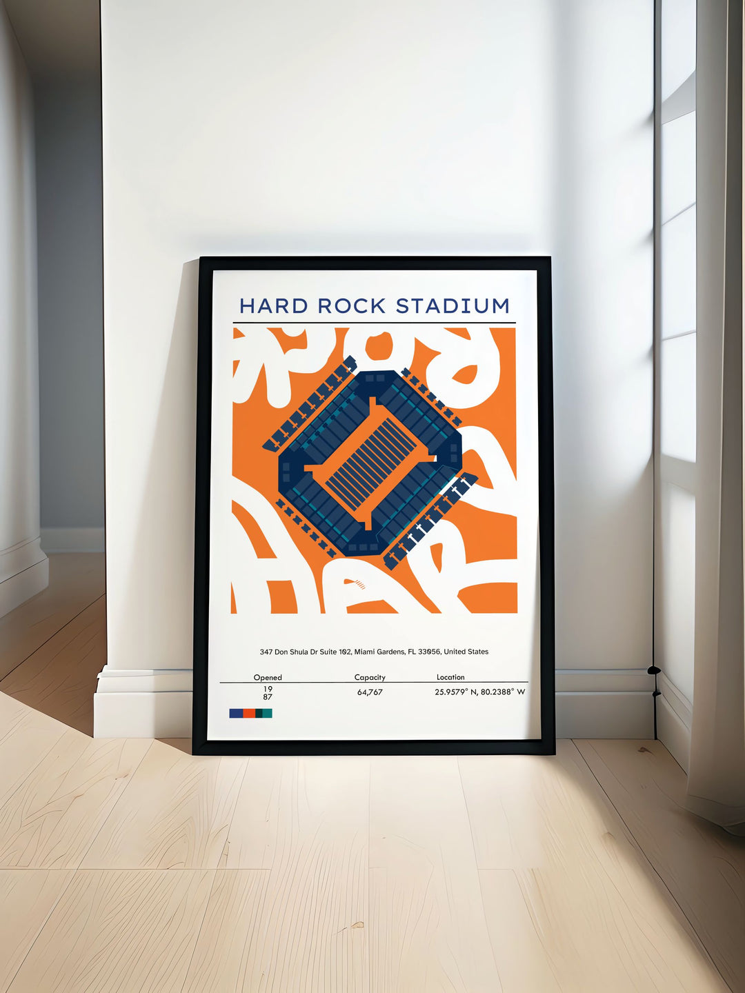 Vintage poster showcasing Miami Dolphins and Miami Hurricanes at Hard Rock Stadium perfect for personalized gifts and celebrating Florida football with unique wall design