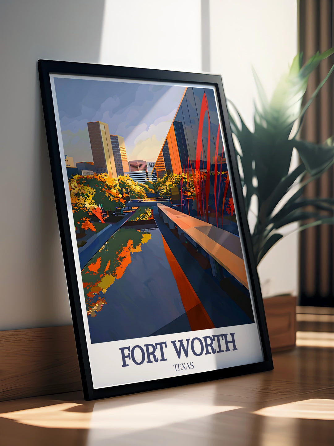 Highlighting the beauty of Fort Worth and its cultural district, this travel poster is an excellent choice for those looking to bring a piece of Texas into their home decor. The vibrant design also showcases the landmarks of Tarrant County.