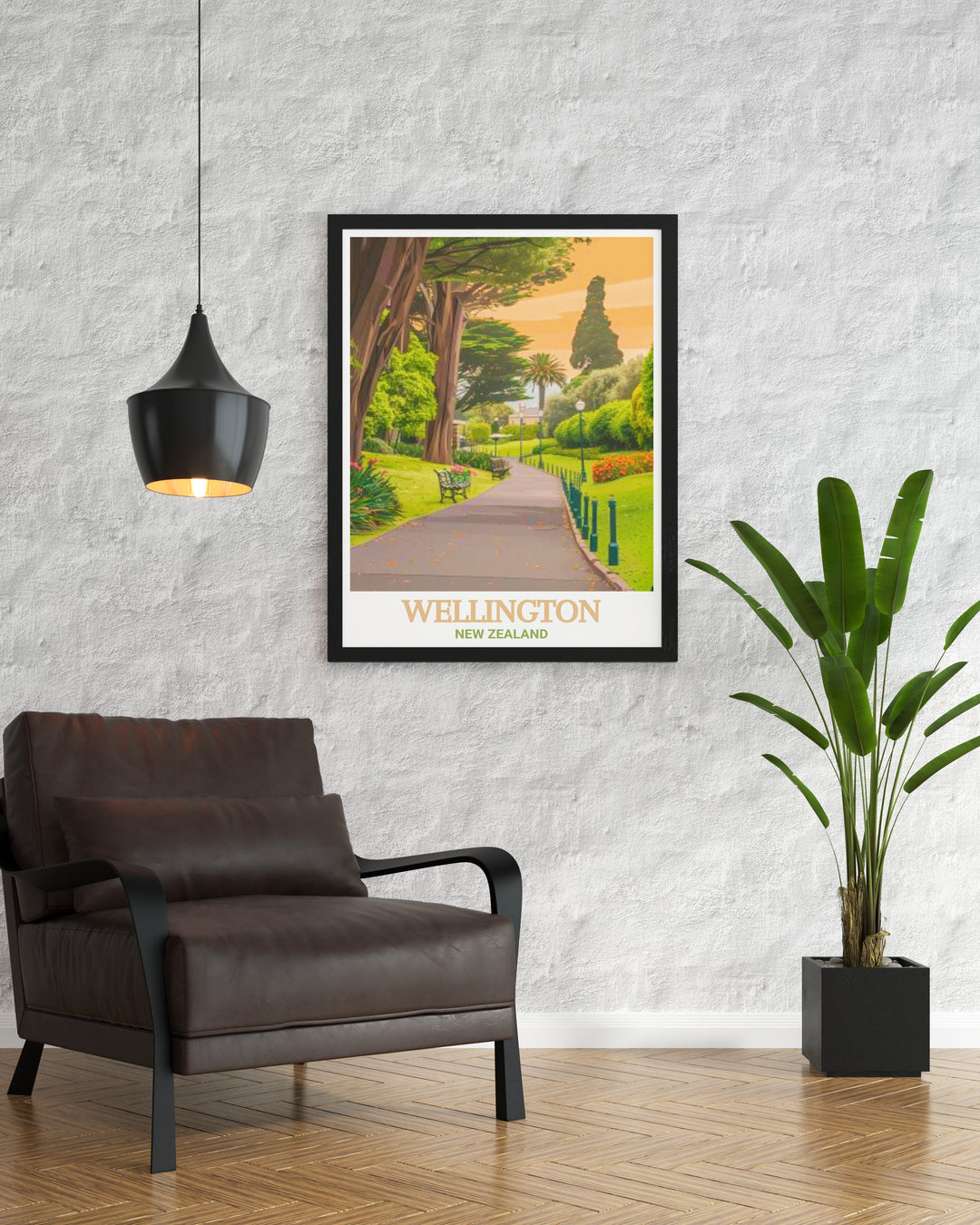 Wellington Botanic Garden canvas art displaying the vibrant flowers, towering trees, and serene pathways of this iconic New Zealand garden. This travel poster brings the beauty of nature into your home, ideal for nature lovers and garden enthusiasts.