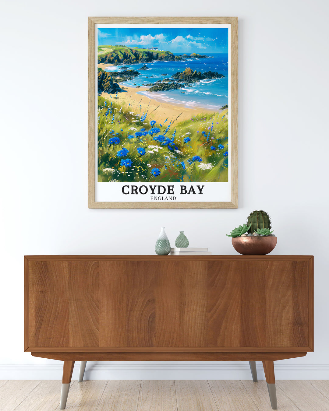 Featuring the dramatic cliffs of Baggy Point, this Croyde Bay travel print celebrates the natural beauty of North Devon. The canvas art perfectly captures the essence of the North Devon AONB, making it a great addition to any room or a thoughtful gift for nature lovers.