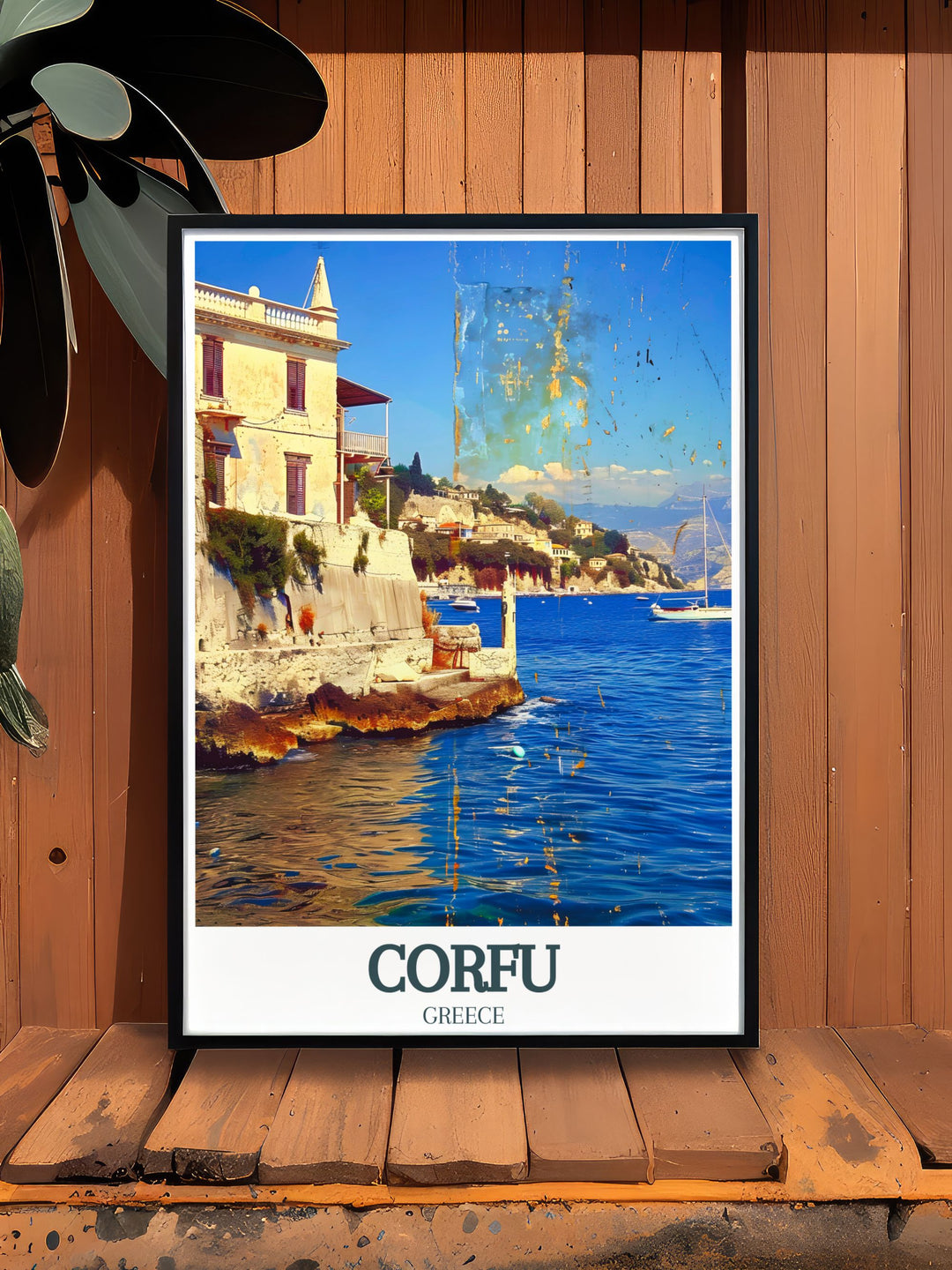 Vivid Corfu travel art featuring the Old fortress of Corfu Ionian Sea a captivating piece that transports viewers to the serene shores of Corfu Greece Island perfect for home decor or as a special gift for those who cherish Mediterranean landscapes and Greek culture