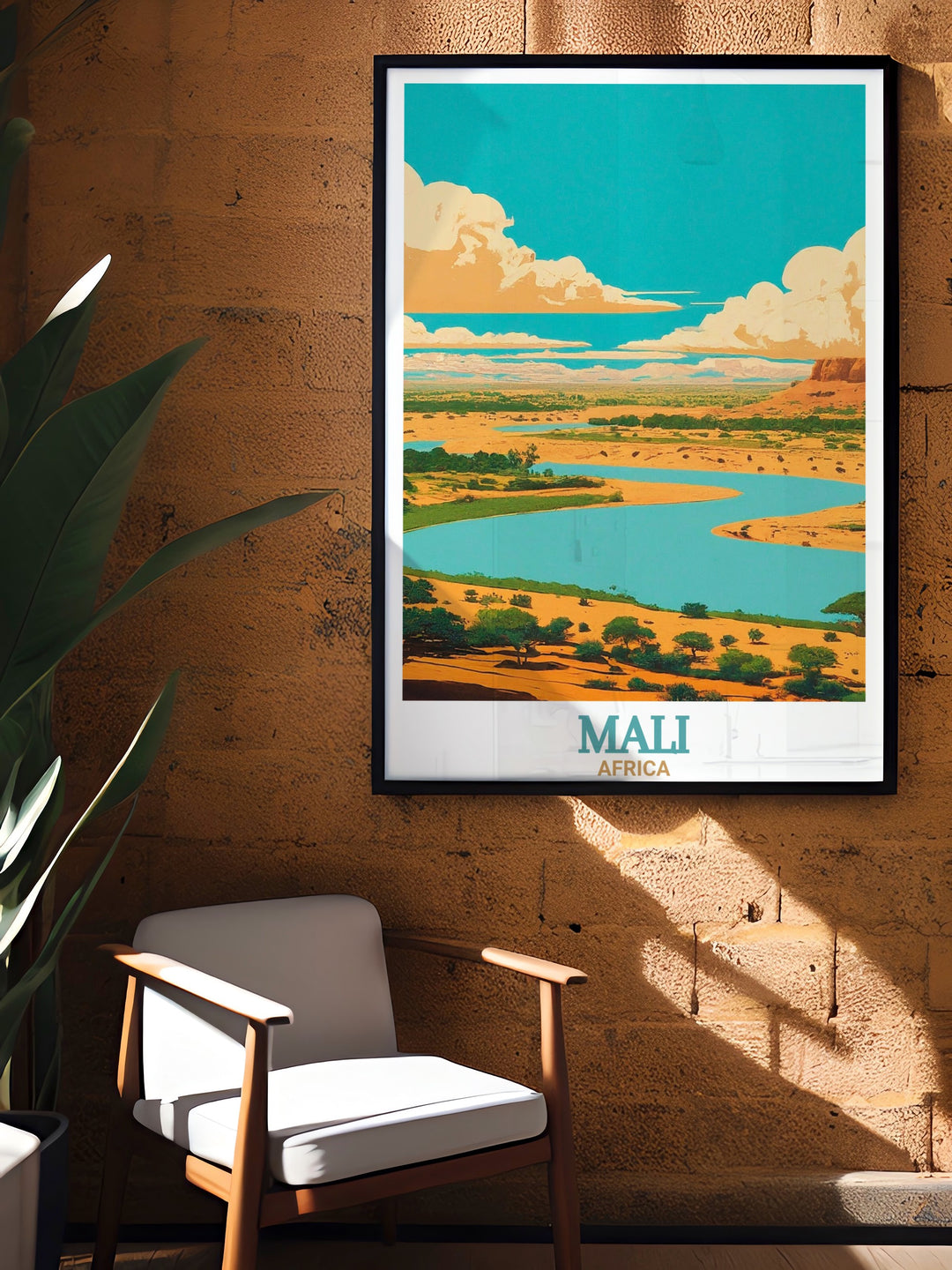 A stunning poster print of the Niger River, highlighting its historical importance and natural beauty in Mali. This travel print is perfect for home décor, bringing a touch of Africas landscapes and cultural richness into any space.