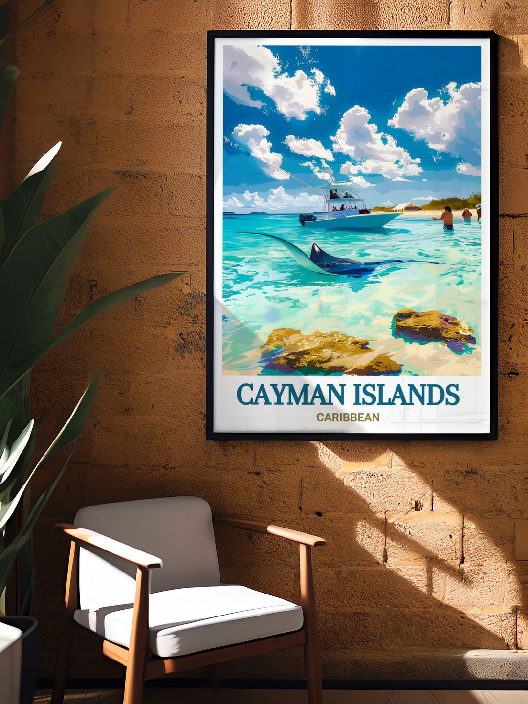 Stingray City wall art featuring a detailed Cayman Islands map offering a blend of artistic design and cultural heritage ideal for personalized gifts and enhancing your home or office decor with a touch of the Caribbean