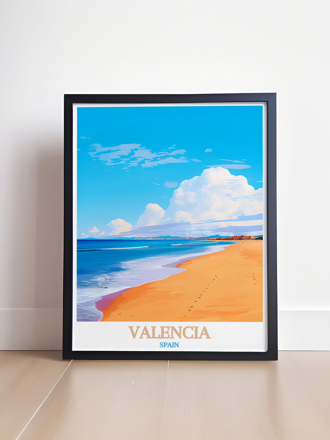 Malvarrosa Beach modern art print offers elegant home decor with vibrant colors and captivating designs transforming any space into a sophisticated and stylish environment perfect wall decor