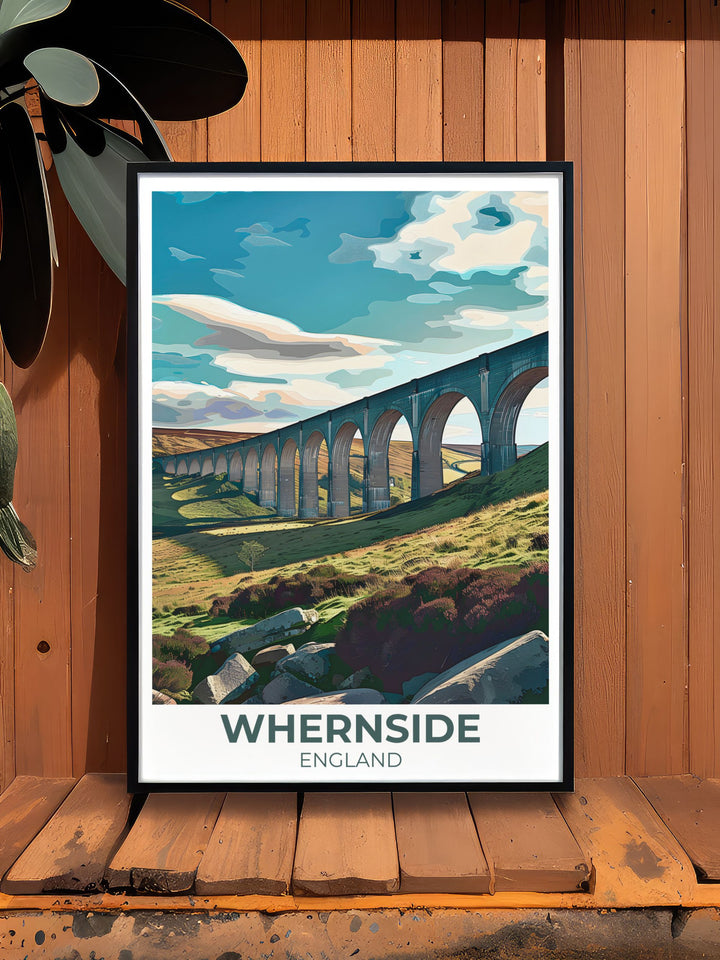 Canvas art depicting the historic Ribblehead Viaduct, Yorkshire. Featuring the viaducts imposing presence and lush surroundings, this artwork adds a sense of historical charm to your home or office.