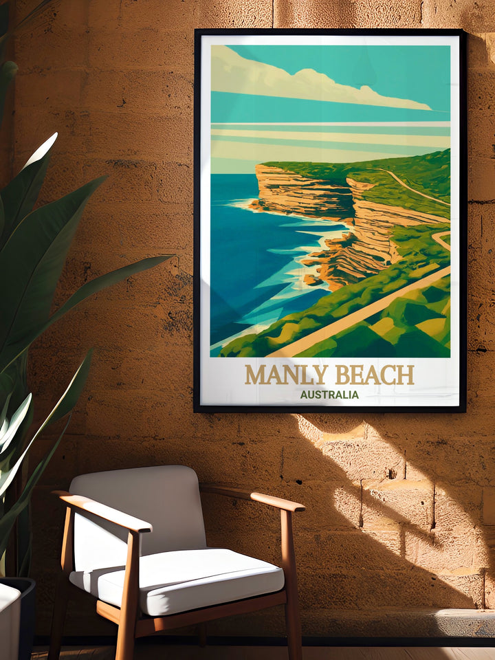 Experience the charm of Manly Beach with this elegant Manly Beach Art Print, highlighting the beachs natural beauty through detailed line work and a sleek black and white palette. Perfect for beach lovers and decor enthusiasts alike.