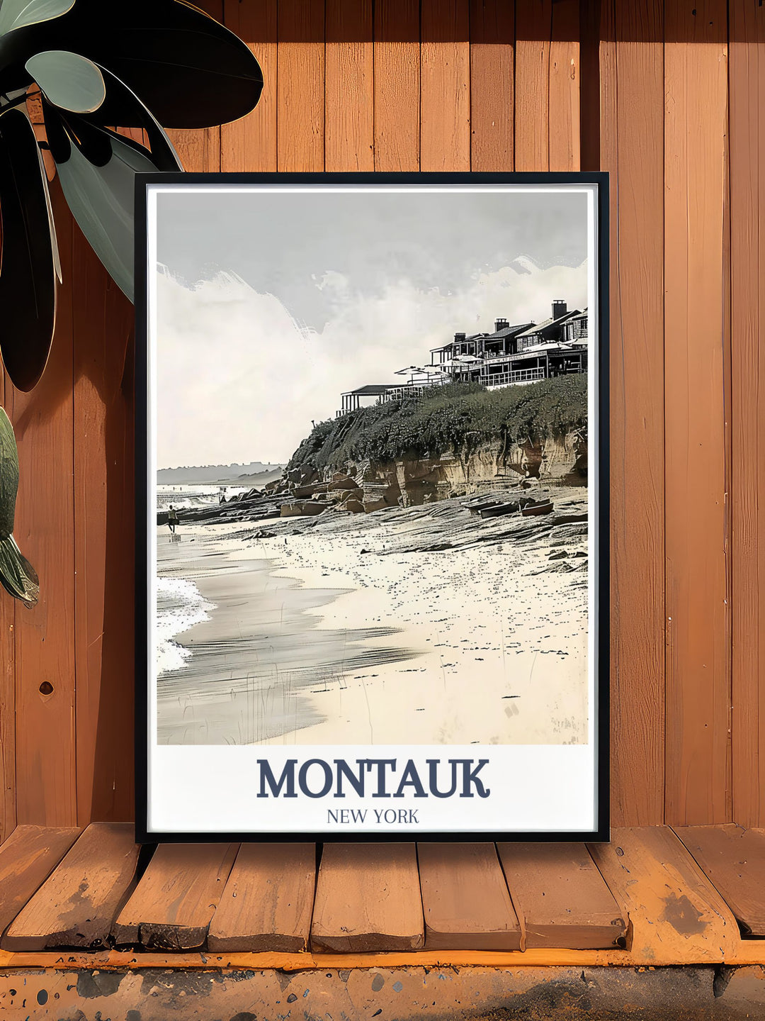 Modern Montauk Poster featuring Ditch Plains Beach and Montauk Harbor unique art print perfect for adding charm to any room