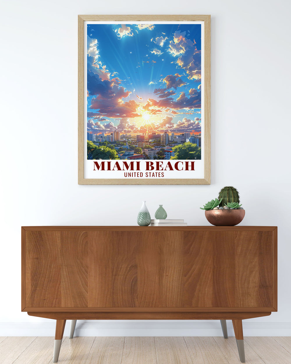 Miami Beach Art depicting the beautiful Miami beach city view offering a perfect Florida Travel Art piece for your home or office ideal for those who love the dynamic atmosphere and sunny beaches of Miami Beach.