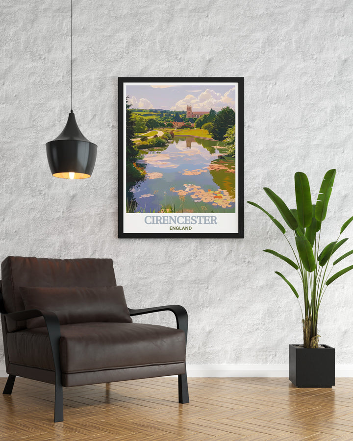 The serene beauty of Cirencesters Abbey Grounds is captured in this wall decor piece, making it a perfect choice for those who love English countryside scenes and historical landmarks.