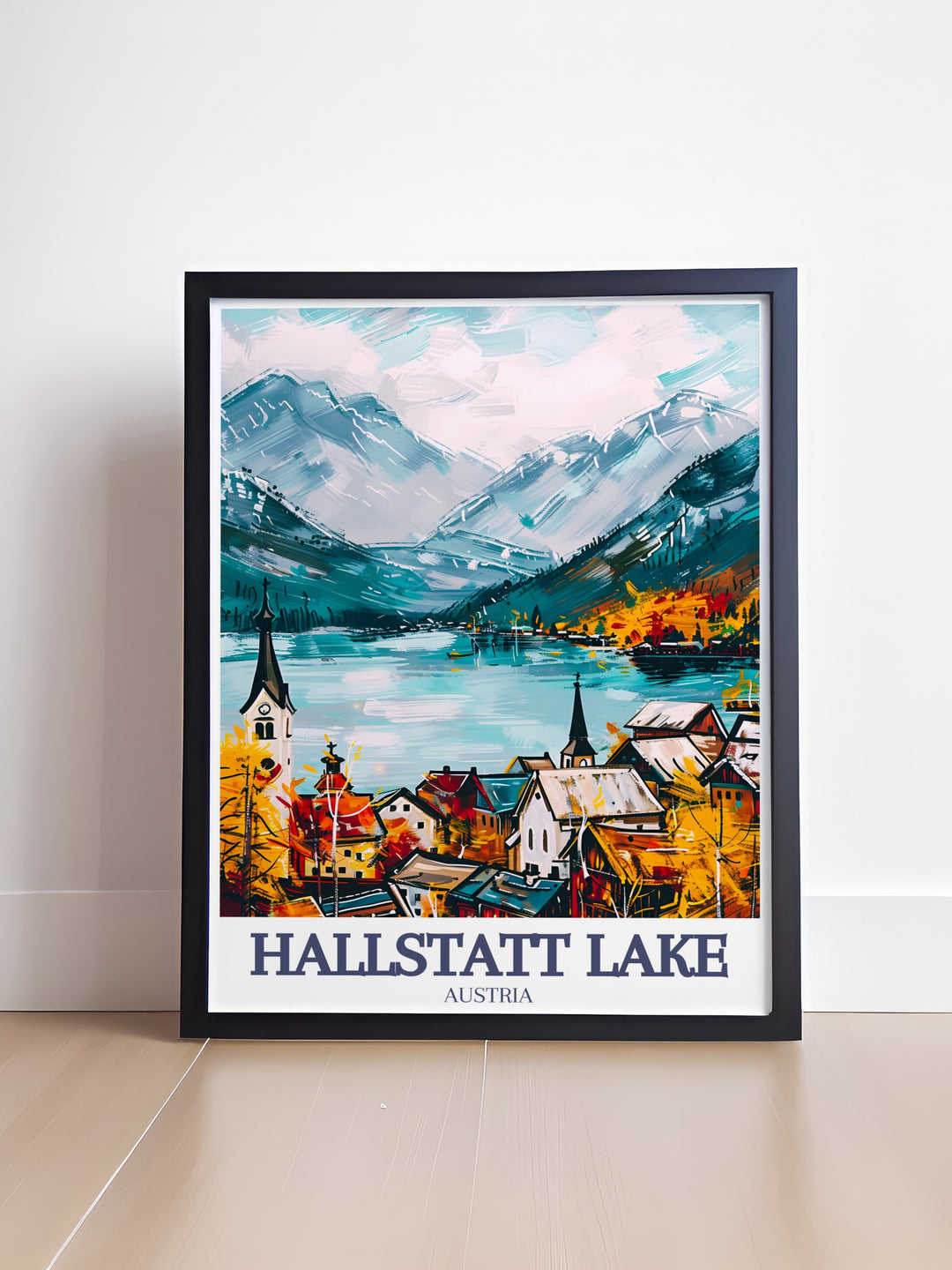 Celebrate the elegance of the Austrian Alps with this Hallstatt Lake art print. Featuring the tranquil lake, the impressive Dachstein mountains, and the historic Hallstatt Lutheran Church, this travel poster is a perfect addition to any nature lovers decor.