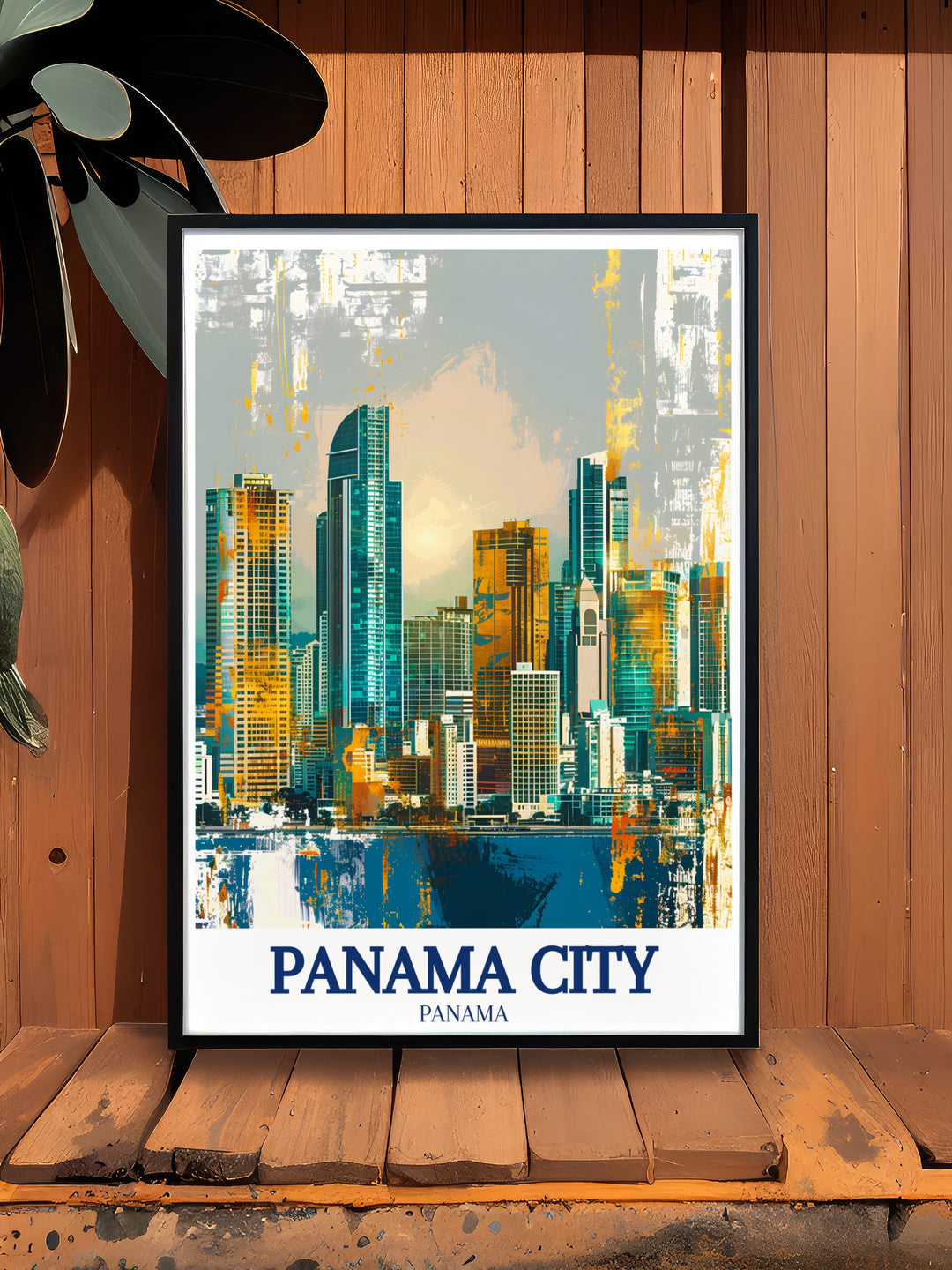 Elegant coastal decor featuring Panama Canal Panama City skyline artwork perfect for creating a serene and inviting atmosphere