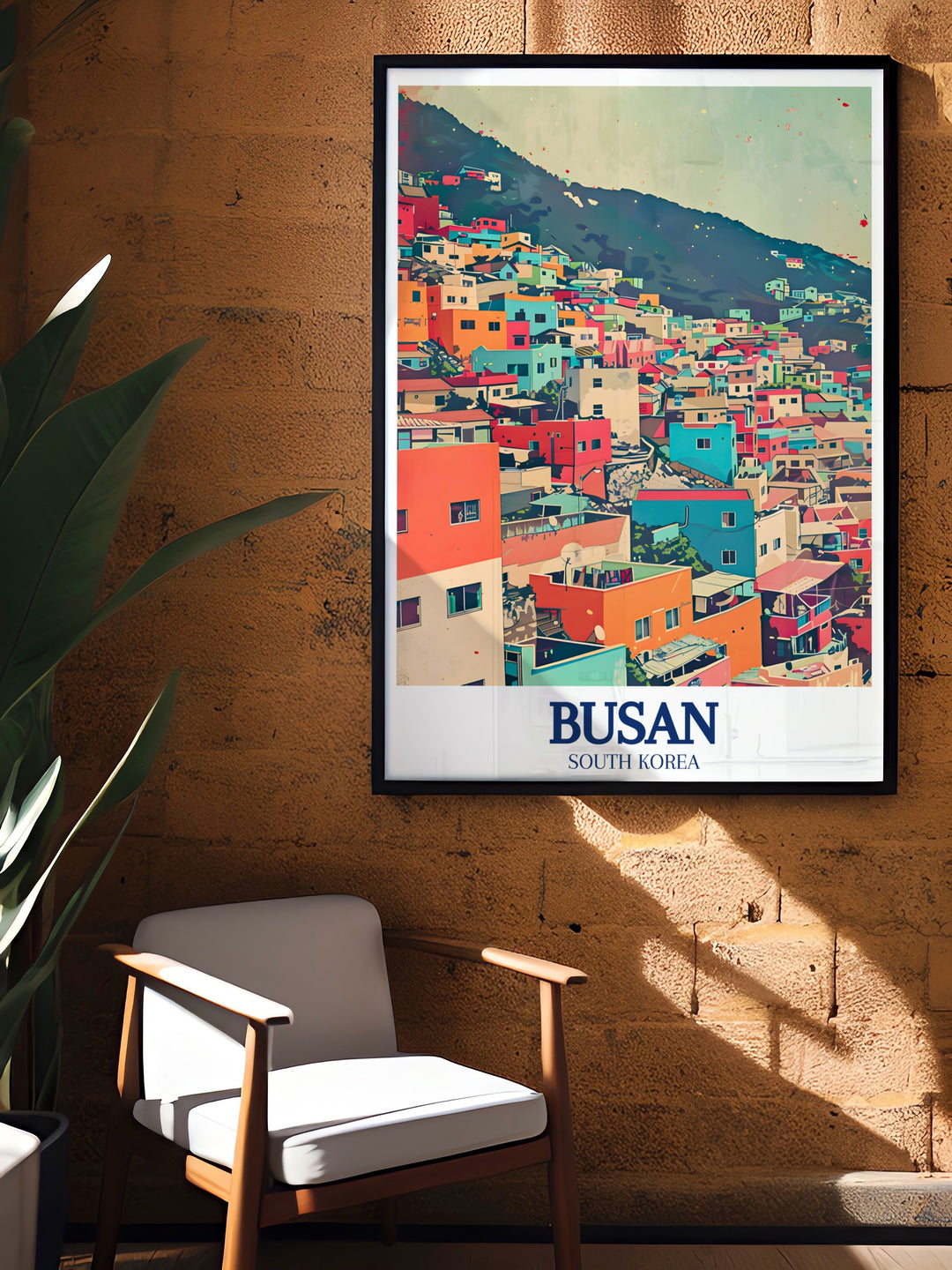 Experience the vibrancy of South Korea through this beautiful Busan travel print showcasing the colorful charm of Gamcheon Culture Village Gamcheon dong a perfect addition to any wall art collection for fans of Korean culture and art.