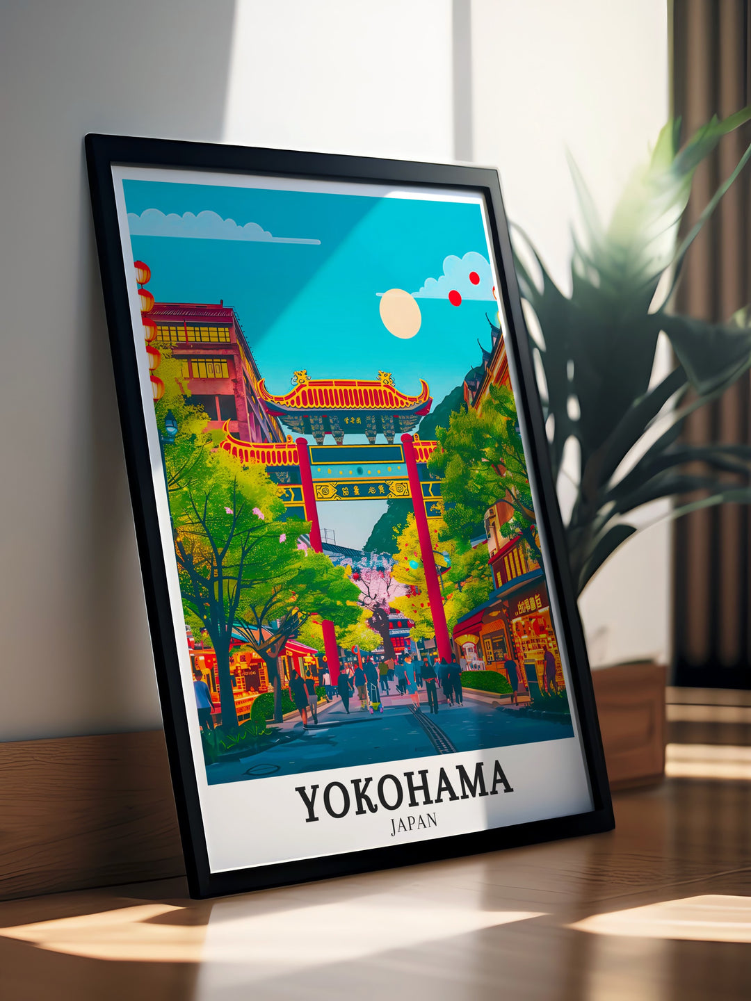 Yamashitacho, a peaceful and historic district in Yokohama, is beautifully depicted in this print. The artwork highlights the areas traditional architecture and serene streets, offering a glimpse into the quieter side of the city. This piece is perfect for creating a calming atmosphere in your home or office.