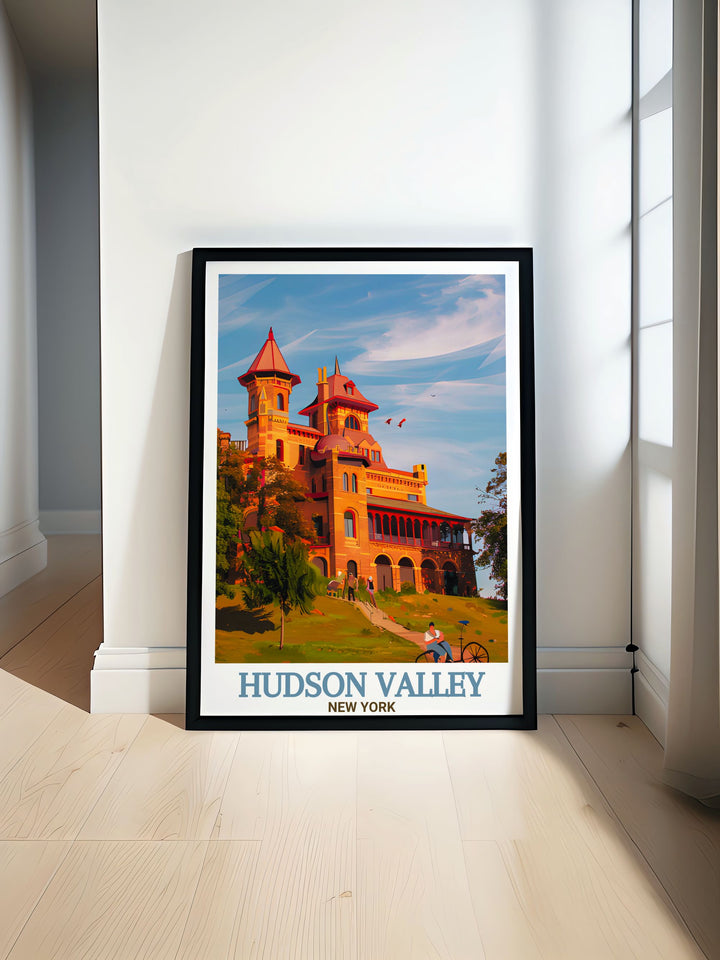 Olana State Historic Site modern print featuring a detailed black and white Hudson Valley map perfect for elegant home decor ideal for creating a stylish living room or office space and makes a thoughtful gift for birthdays anniversaries or special holidays like Christmas.