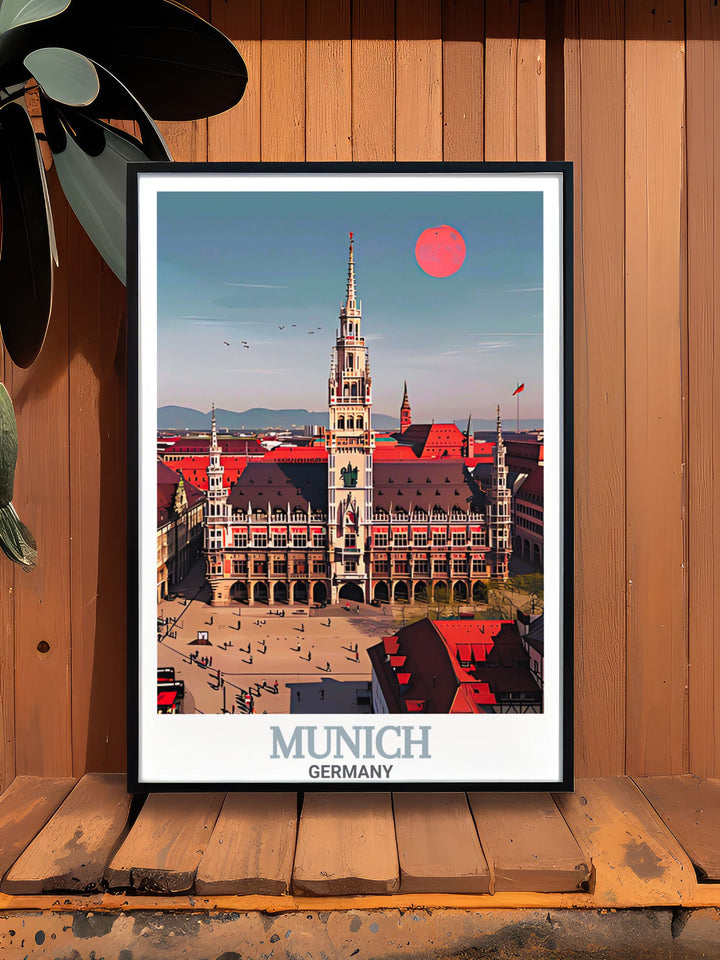 This Munich Poster Print beautifully captures Marienplatz and the New Town Hall, showcasing the vibrant heart of Munich. Perfect for architecture lovers and city enthusiasts, this print brings the charm of Germanys cultural hub into any space.