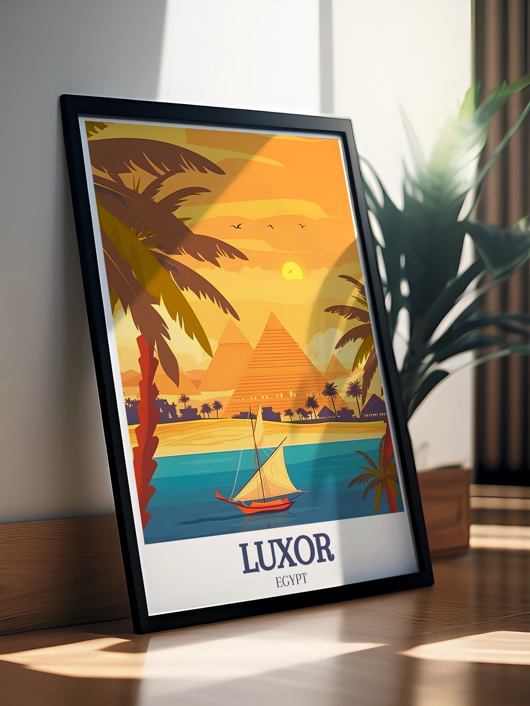 Luxor travel print featuring the Pyramids of Giza and Nile River a sophisticated piece of modern decor perfect for creating a cultured ambiance in any room