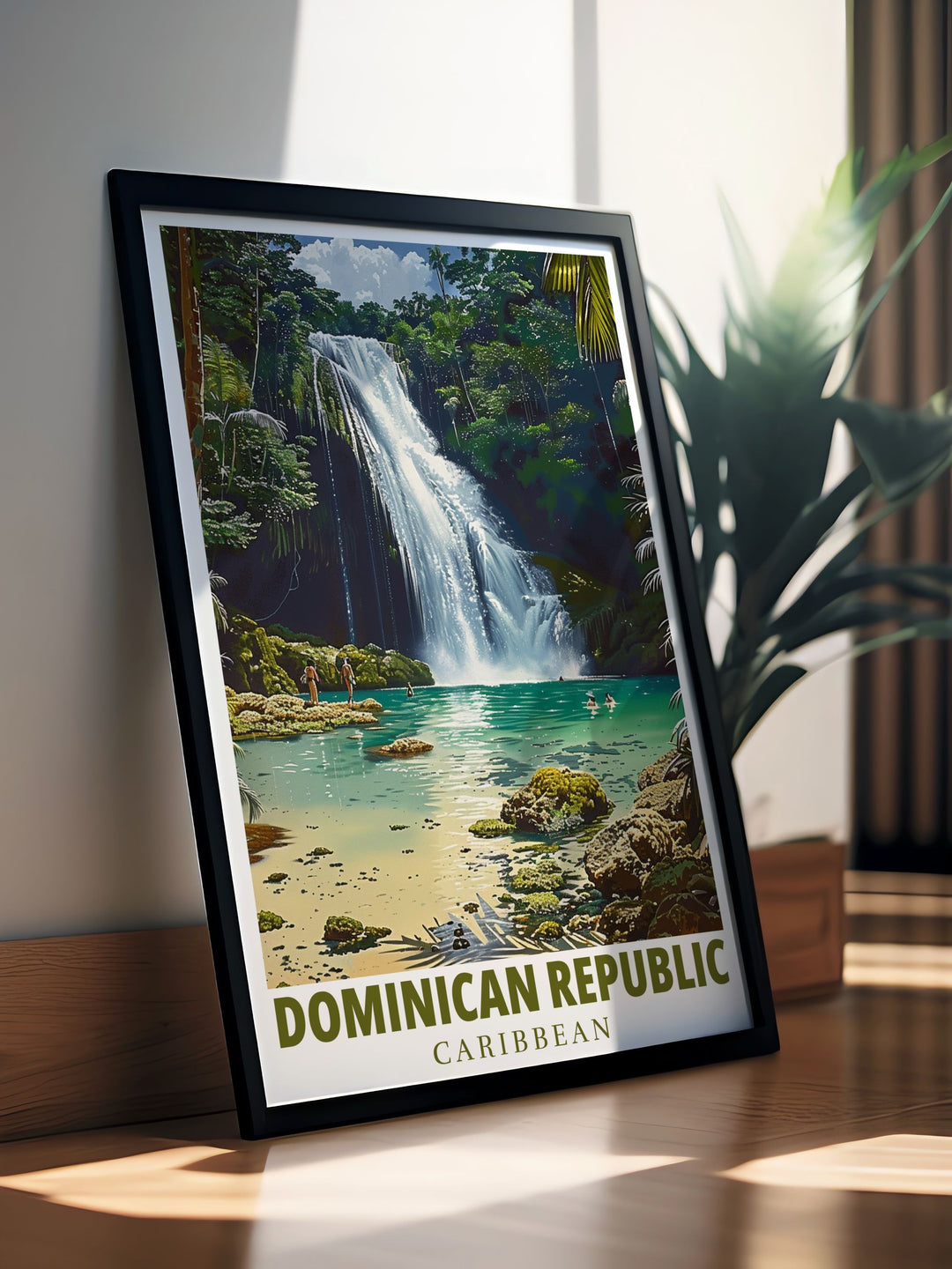 Caribbean print featuring El Limon Waterfall a vibrant and detailed piece of artwork that brings the natural beauty of the Dominican Republic to any room