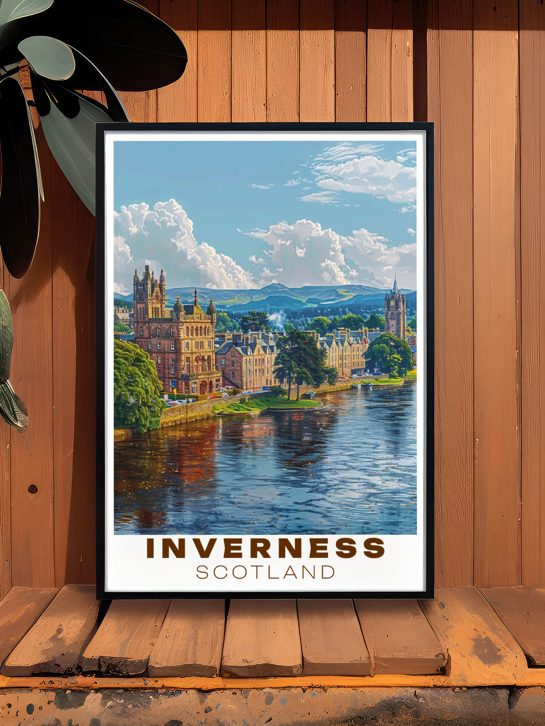 Framed art showcasing the tranquil Ness Islands with their lush greenery and Victorian bridges, ideal for creating a serene atmosphere.