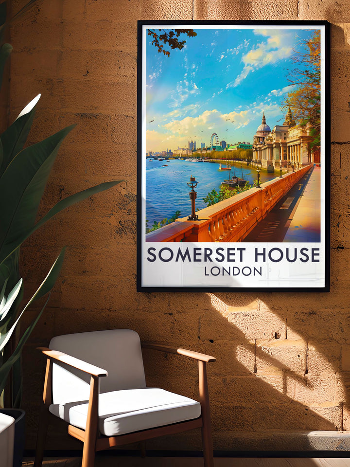 Beautifully framed London Illustration with Somerset House and Hyde Park London The river terrace Perfect Wall Decor for any space