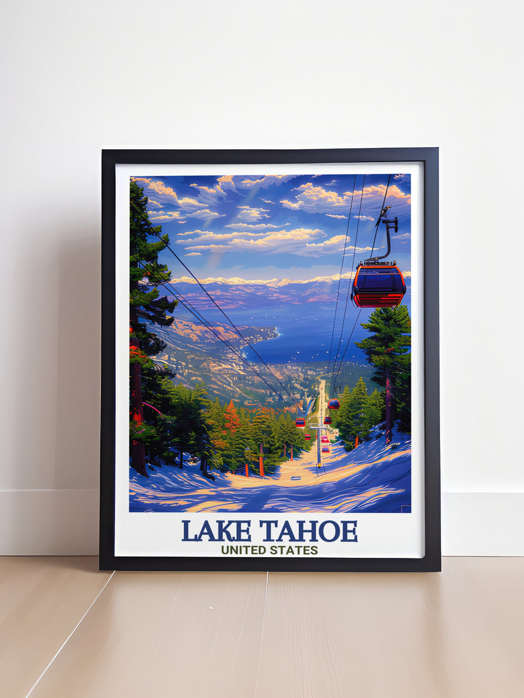 Heavenly Mountain Resort and Lake Tahoe come to life in this beautifully detailed travel print. Perfect for adventurers and nature lovers alike, this wall art showcases the best of Californias iconic alpine and lake landscapes, offering a refreshing escape in your home decor.