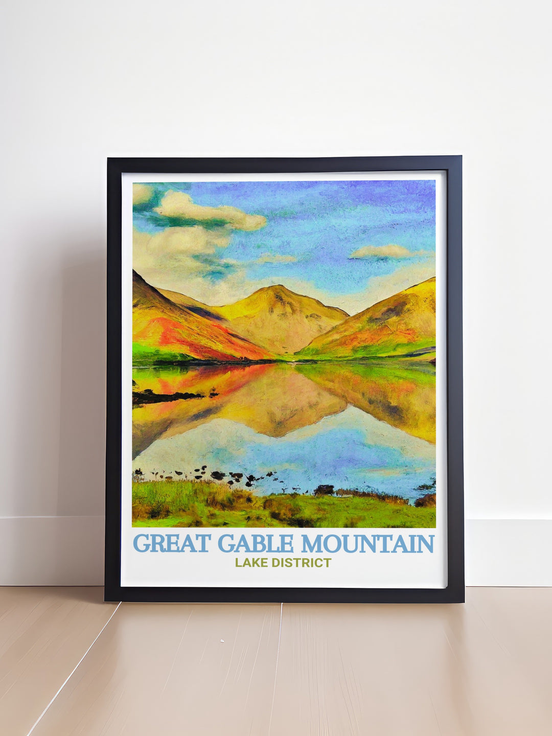 Our Wasdale Head travel print highlights the tranquil beauty of the Lake District. With rolling green hills and serene waters, this artwork offers a peaceful representation of one of Englands most scenic regions. Perfect for anyone who loves nature and travel, this print captures the calm and scenic charm of Wasdale Head, making it an ideal addition to your home decor.