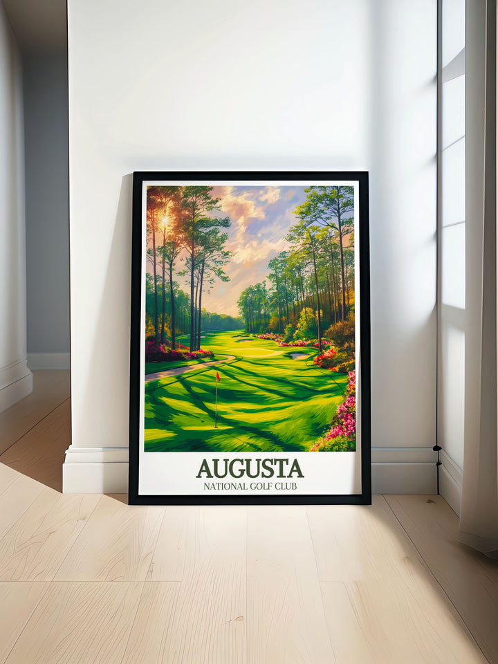 Augusta National vintage poster featuring Magnolia Lane Amen Corner perfect for golf decor and personalized gifts capturing the timeless beauty and prestige of this iconic golf course ideal for golf enthusiasts and collectors