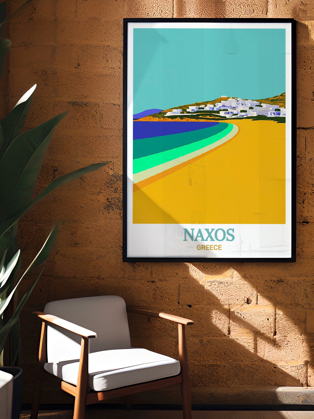 Naxos Illustration showcasing Agios Georgios Beach a beautiful wall art piece that brings the charm of Naxos Greece into your home ideal for creating a peaceful and inspiring environment in your living room bedroom or office