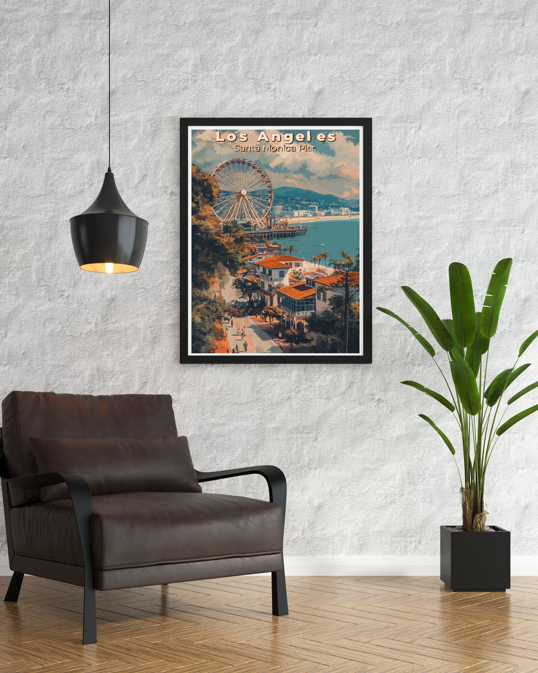 This vibrant art print of Los Angeles highlights the citys bustling streets and scenic beauty, making it a standout piece for those who appreciate diverse urban environments.