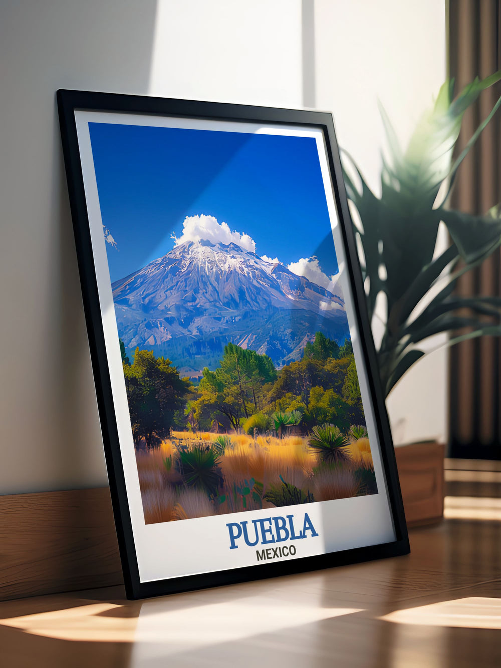 Detailed Puebla Poster highlighting the rich culture and history of Mexico La Malinche Framed Prints offering stunning visuals of a prominent Mexican landmark perfect for travel enthusiasts and lovers of contemporary art and nature
