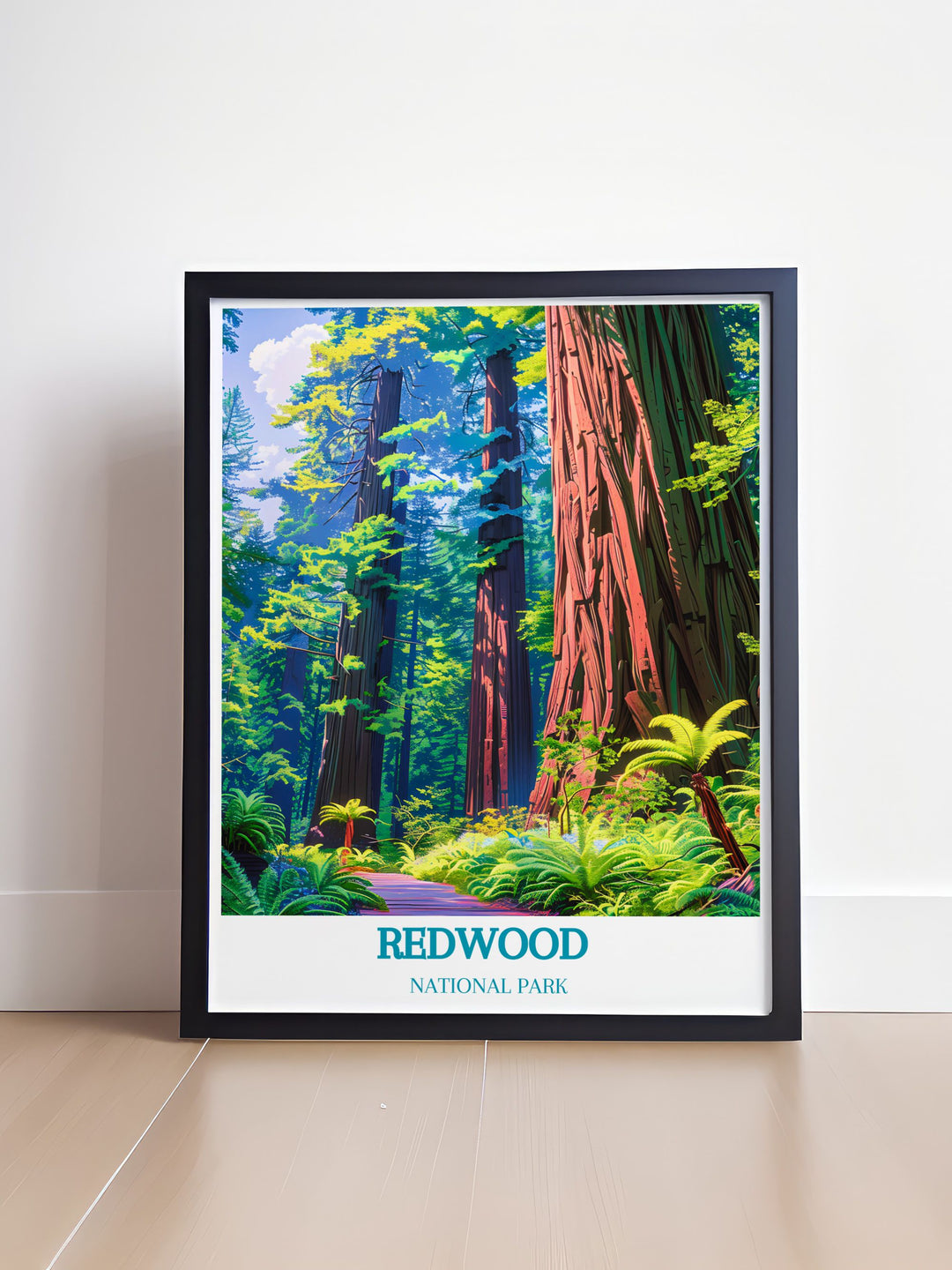 Exquisite Grove of the Titans framed print highlighting the majesty of Californias redwoods ideal for transforming living room and office spaces