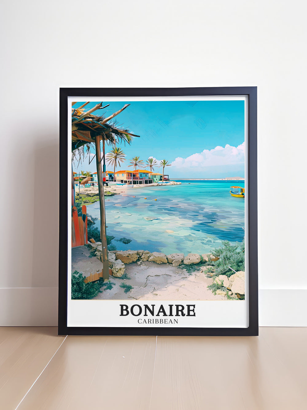 Lac Bay Wall Poster highlights the peaceful beauty of Bonaires famous bay, bringing a sense of relaxation and warmth into any room, perfect for travel lovers and home decor enthusiasts.