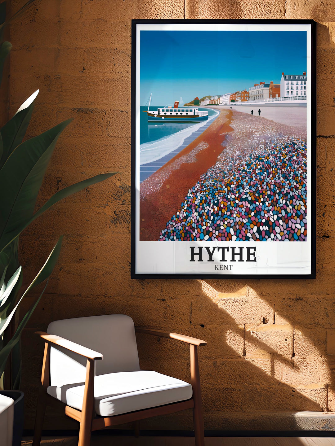 A beautiful representation of Hythe Beach and Hythe Seafront in Kent, this travel art print adds a touch of coastal elegance to any room. A perfect gift or addition to your home decor collection.