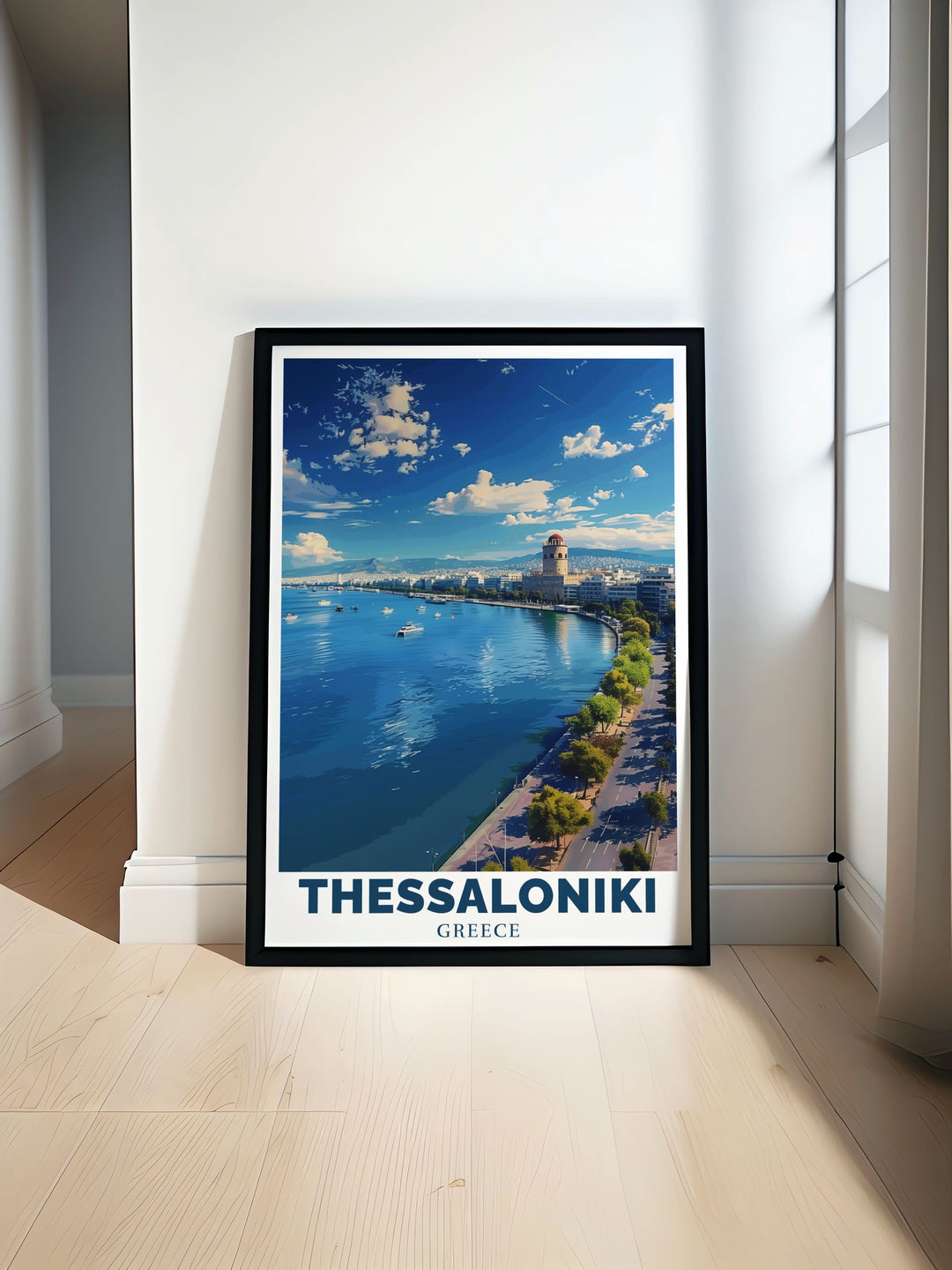 Highlighting Thessalonikis waterfront, this travel poster captures the stunning views of the Aegean Sea and the citys skyline. Perfect for those who appreciate Greek culture, this print adds a touch of the Mediterranean to your décor.