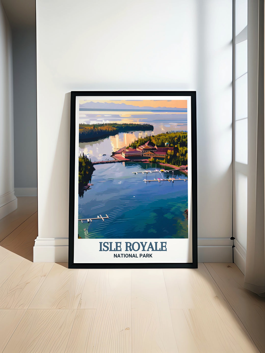 Rock Harbor modern prints showcasing the serene beauty of Isle Royale National Park perfect for any room adding a touch of nature to your decor ideal for national park art and national park travel enthusiasts