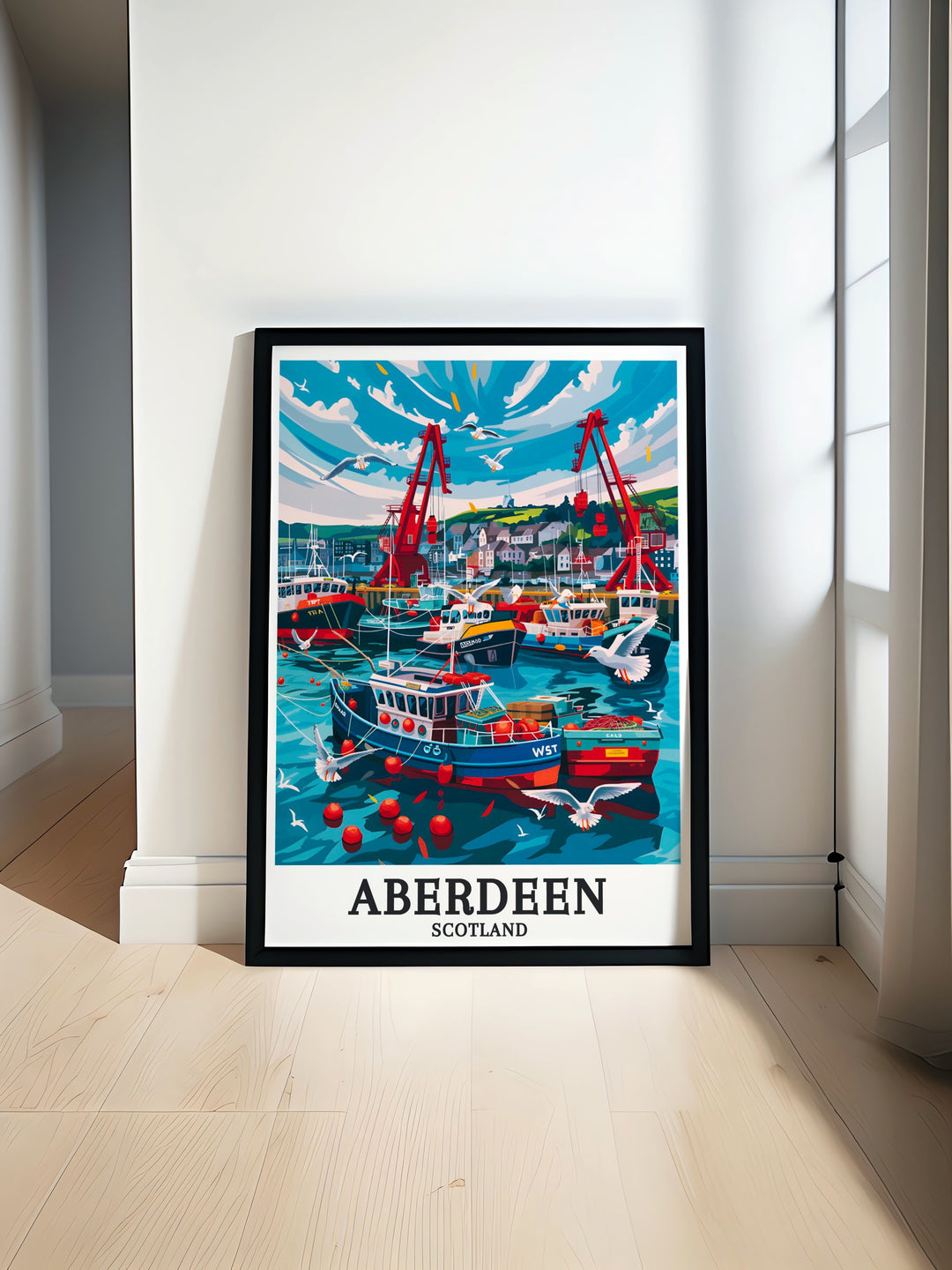 Port of Aberdeen Home Decor piece capturing the vibrancy and history of this iconic Scottish port. The detailed rendering in this artwork brings out the ports significance, making it a perfect addition to any rooms decor focused on Aberdeens heritage