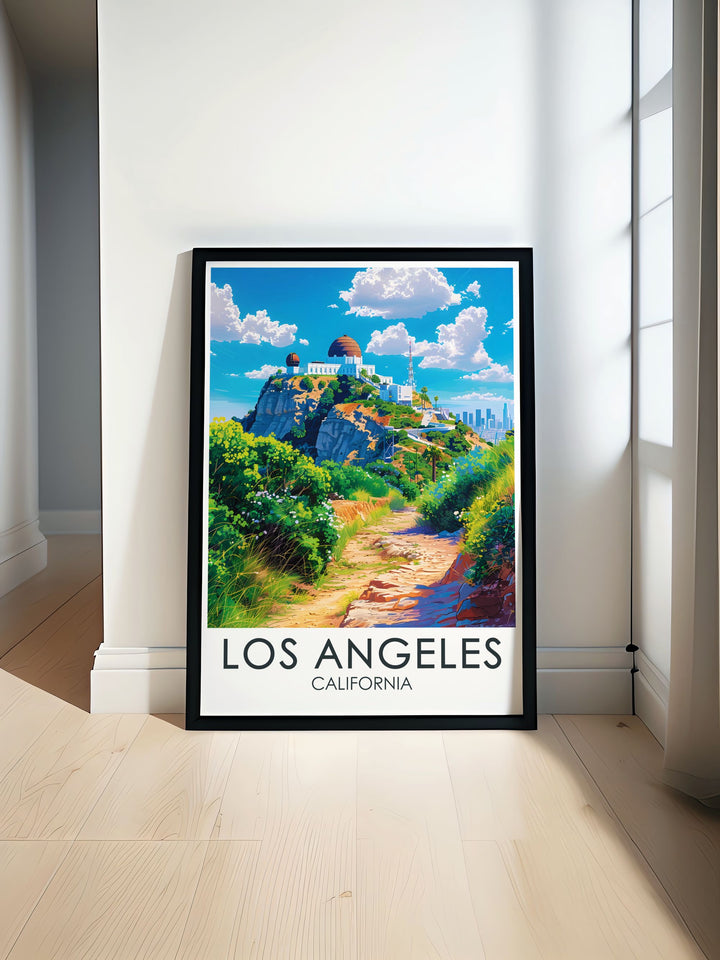 Griffith Observatory vintage print showcasing the iconic Los Angeles landmark perfect for enhancing home decor and adding a touch of elegance to any room an ideal addition to your collection of Los Angeles art and California prints a timeless piece for art enthusiasts