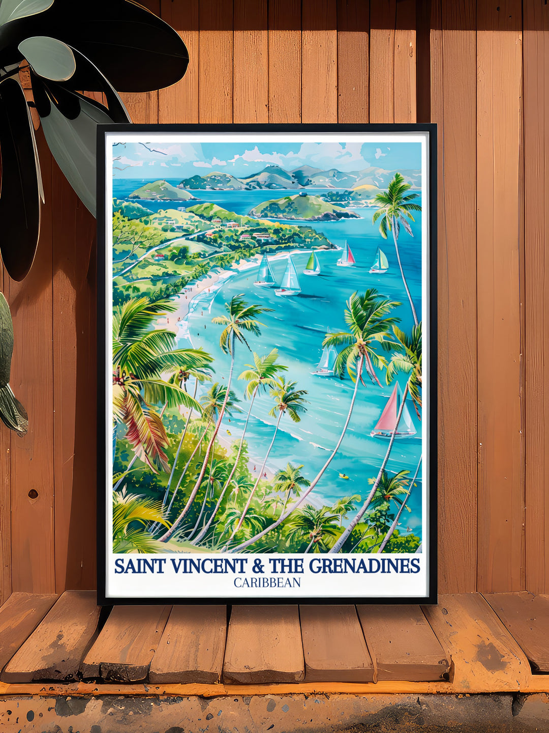 This travel art print of Saint Vincent & The Grenadines highlights the islands pristine beaches and the vibrant Caribbean Sea. A must have for those who enjoy tropical escapes and coastal décor, this poster adds an elegant touch to any space.