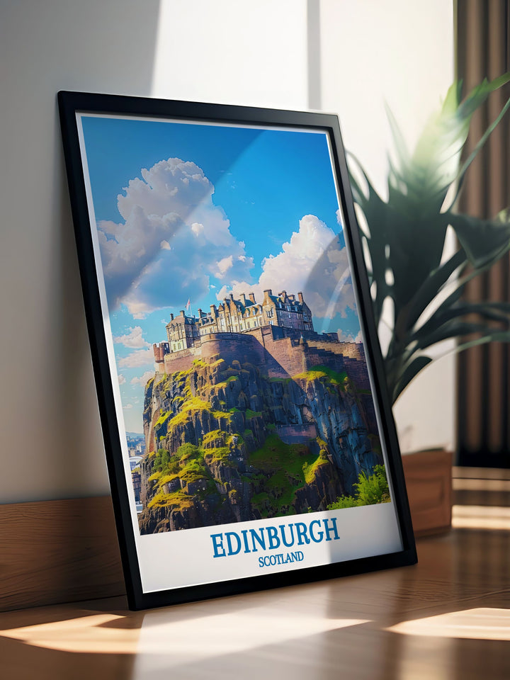Home decor print illustrating the panoramic views from Edinburgh Castle, showcasing the blend of natural beauty and historic landmarks in Scotlands capital.