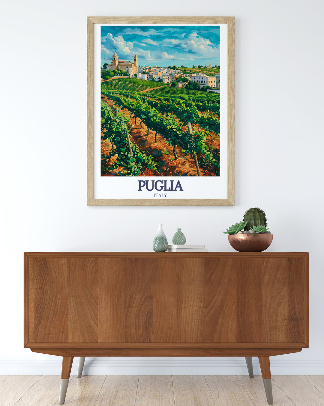 Bring a piece of Salento vineyards into your home with our Puglia Poster. This Italy Travel Print features the stunning landscapes of Puglia, adding elegance and charm to your wall decor. Perfect for art enthusiasts and lovers of Italian culture.