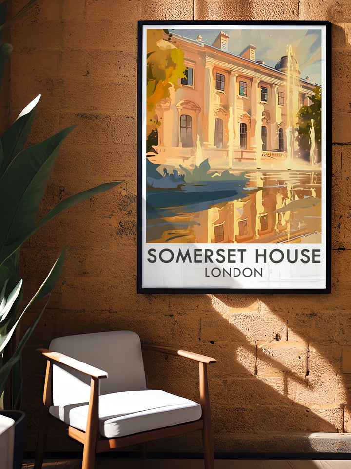 Beautifully framed London Illustration with Somerset House and Hyde Park London The Fountains Perfect Wall Decor for any space