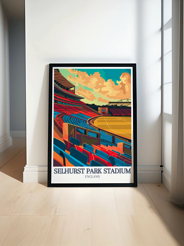 Selhurst Park Poster Print featuring Holmesdale Road Stand and Arthur Wait Stand in vivid detail perfect for football fans and home decor enthusiasts