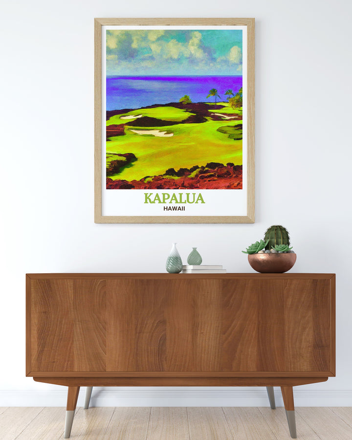 Kapalua golf art featuring the iconic skyline of Kapalua golf course and the beautiful The Bay Course this artwork brings the beauty of Hawaii into your home ideal for modern decor and personalized gifts with a vibrant color palette that enhances any living space