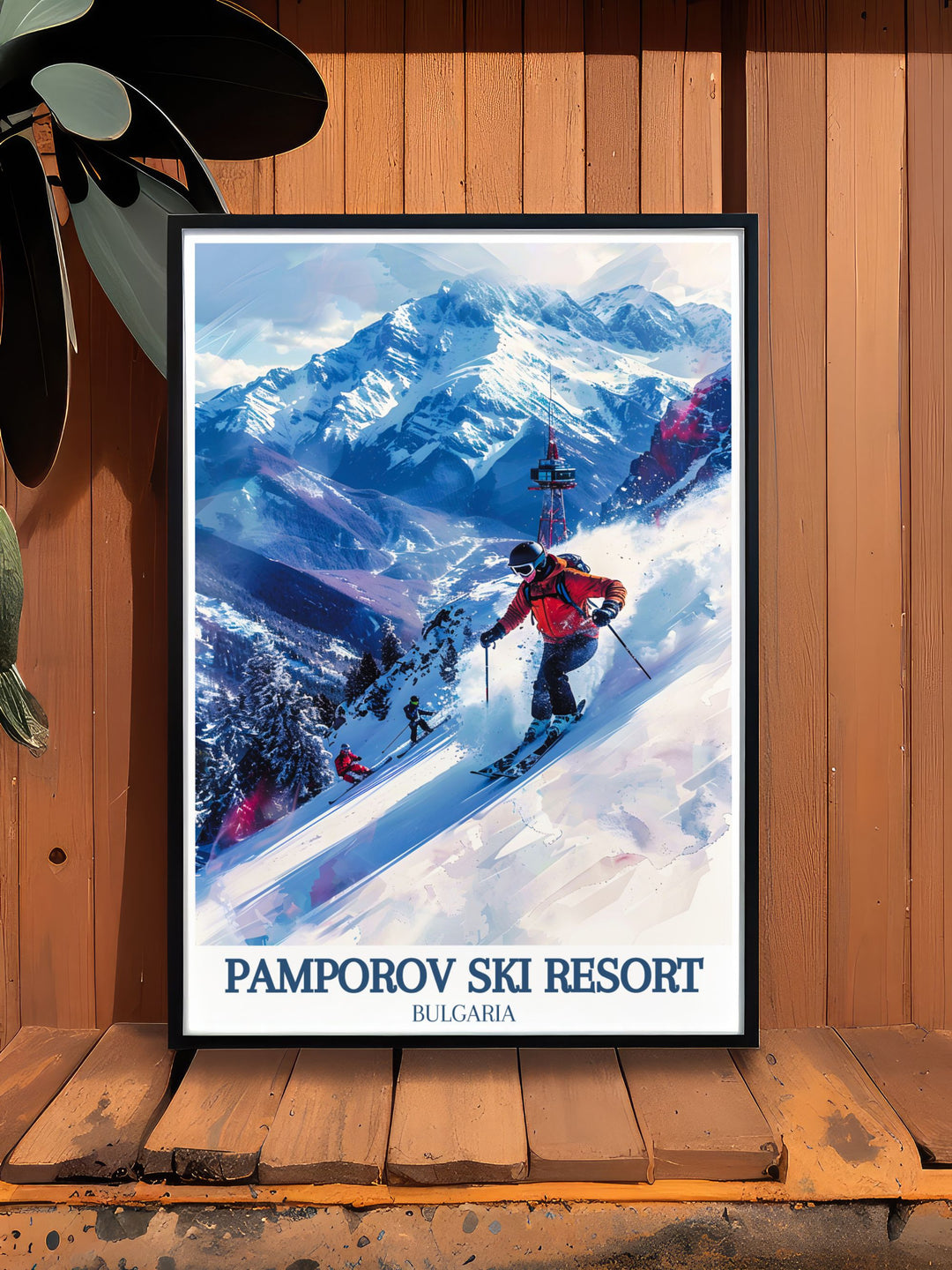 Snezhanka Tower Rhodope Mountains perfect wall decor featuring a retro ski poster of Pamporovo ideal for creating a captivating focal point in your home and inspiring future skiing adventures