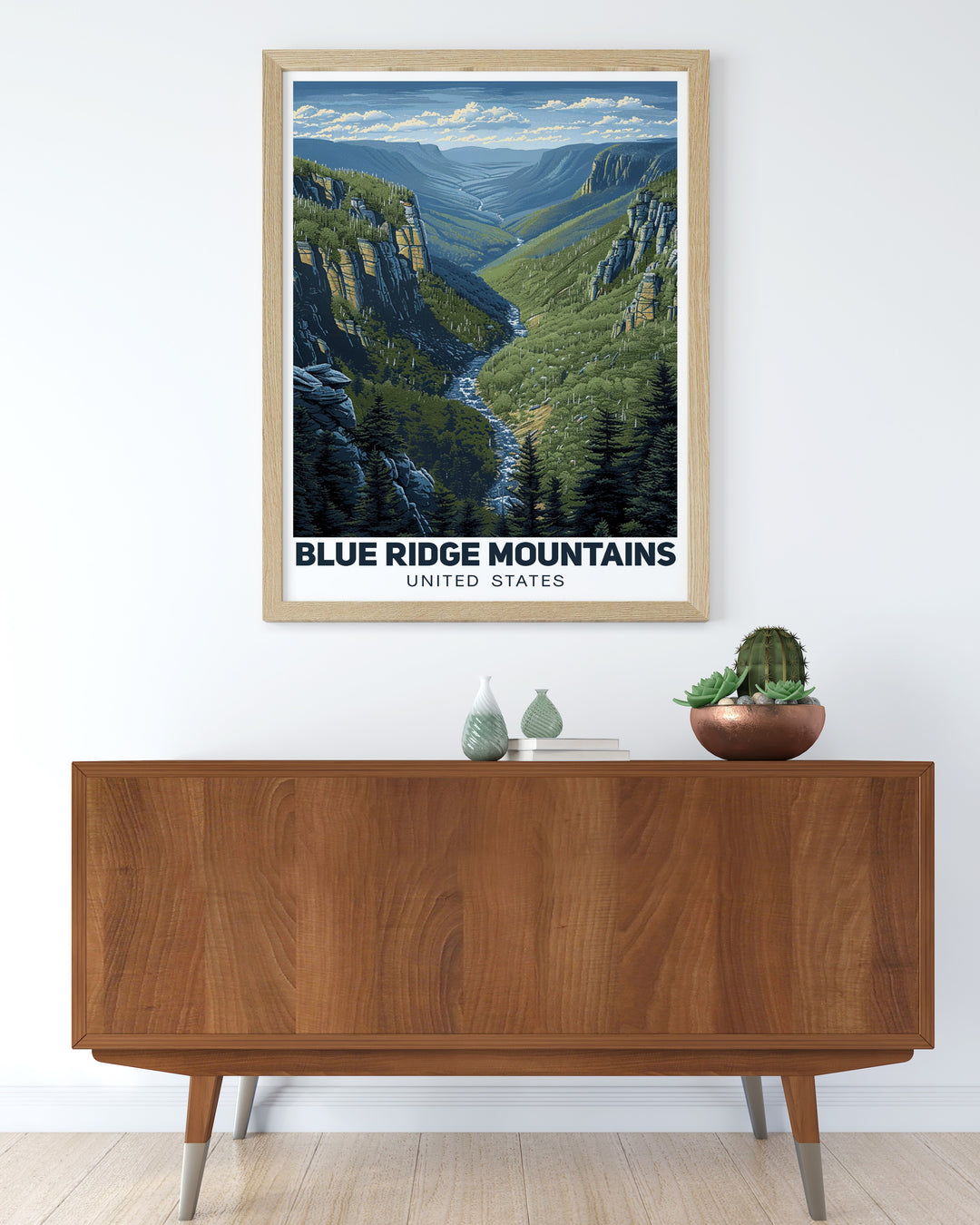 Modern Linville Gorge painting capturing the serene beauty of the Appalachia perfect for adding a touch of sophistication to your living room or bedroom decor